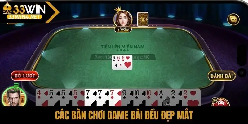 Các bàn chơi game bài đều đẹp mắt