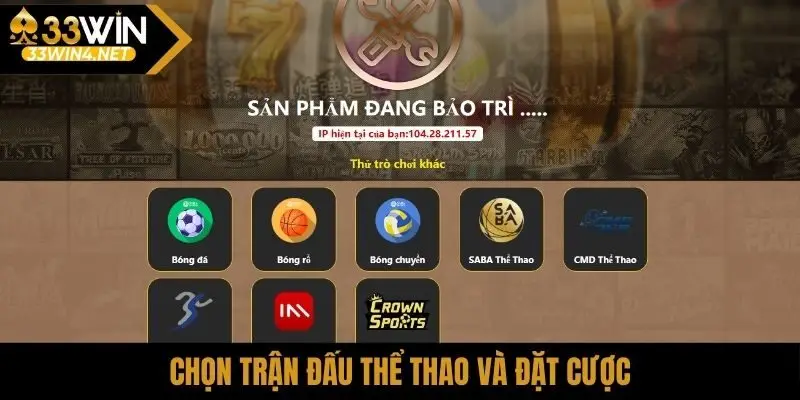 Chọn trận đấu thể thao và đặt cược