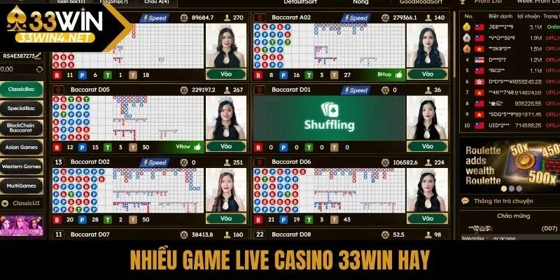 Nhiều game live casino 33Win hay